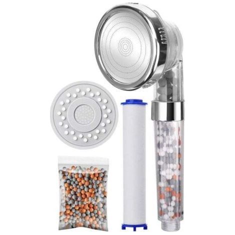 Filtered ionic shower head, universal high-pressure shower head, 3 adjustable modes, filtering shower head with shower hose and replaceable stones, ideal for bathing, swimming (1/4)