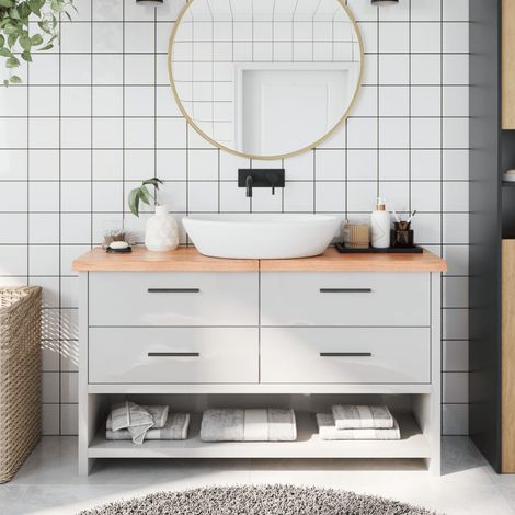 Encimera baño madera maciza tratada marrón claro 140x30x(2-4)cm vidaXL