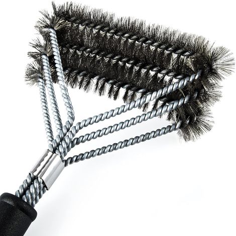 Brosse à barbecue en acier inoxydable - Brosse à barbecue haut de gamme, accessoires de brosse métallique, 3 têtes, manche long (1/5)