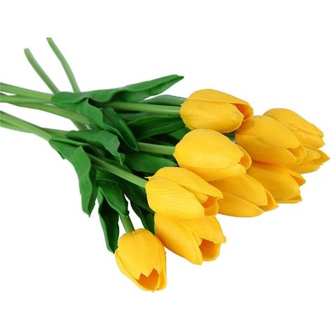 1 Tulipe artificielle réaliste au toucher, fausse fleur, tulipe artificielle fraîche, composition florale, bouquet, décoration pour la maison, le bureau, un mariage ou une fête (Jaune)-AquaForge (1/3)