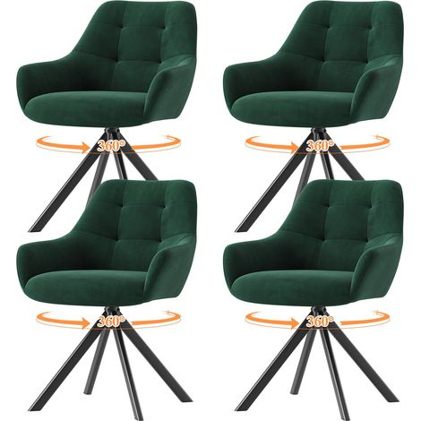 Lot de 4 Chaises de Salle à Manger Pivotantes à 360°, Chaises avec Accoudoirs en Tissu Moelleux et Piètement Métal, Chaises Confortables Pivotantes avec Dossier pour Cuisine, Bureau, Vert (1/5)