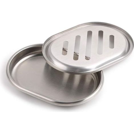 Juego de 2 jaboneras de acero inoxidable, soporte para jabón con carita sonriente, estante antibacteriano para jabón, baño, ducha y cocina. (1/3)