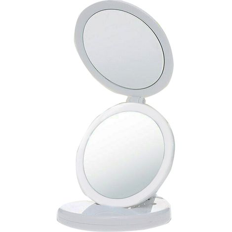 Doppio Specchio Tondo Luce Led Ingrandimento Make Up Pieghevole Bianco TE-B0292 (1/4)
