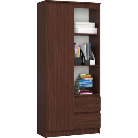 Librería AKORD R11 Wenge 80 cm 1 puerta 2 cajones frente en color Wenge 7 estantes 80x35x180 cm (1/5)