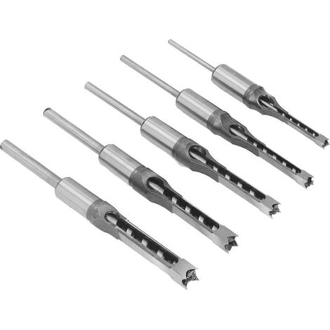 Kit de 5 forets carrés HSS pour le travail du bois, avec fraises à chanfreiner carrées de 6,35 mm (1/4 po), 7,94 mm (5/16 po), 9,52 mm (3/8 po), 11,16 mm (7/16 po) et 12,7 mm (1/2 po).