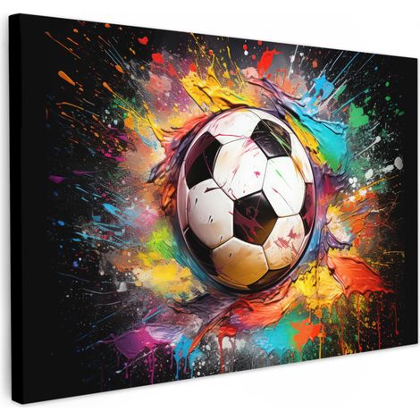 TABLEAU SUR TOILE Football - Peinture - Couleurs - Noir - Blanc Toile Peinture Grand Format XXL 150x100 cm