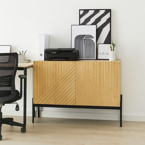 URBAN MEUBLE Armoire de rangement de bureau avec 2 portes et pieds en métal, design linéaire 100x40x70 cm (1/5)