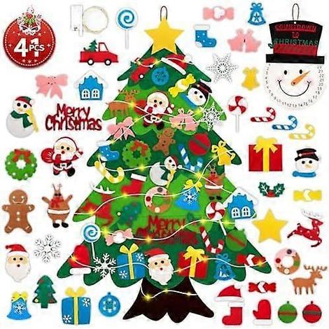 Kit de sapin de Noël en feutrine à monter soi-même pour enfants (Lanpn), sapin lumineux de 1 m avec 41 décorations de Noël (Père Noël, bonhomme de neige) pour calendrier de l'Avent, à accrocher au mur (1/4)