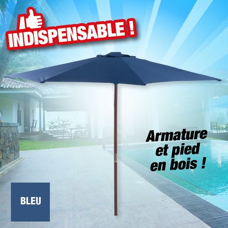 Parasol droit en bois, de couleur bleue (1/2)