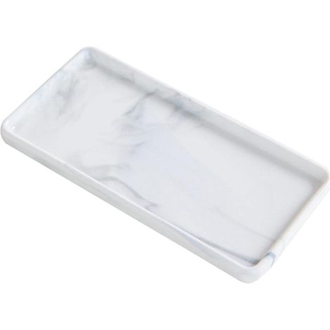 Plateau de salle de bain en marbre blanc - porte-parfum et vide-poches en céramique, idéal pour la coiffeuse. (1/5)