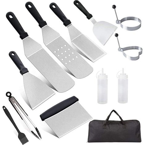 BBQ Spatulas, Stainless Steel Spatula Set, Professional Teppanyaki Grill Accessories Set (1/5)