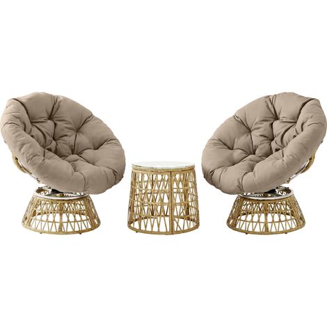 Bistro-Set Balkon-Set Terrassenset, wetterbeständig, abnehmbare Polster, 85 cm x 70 cm x 82 cm, Natur +Hellbraun