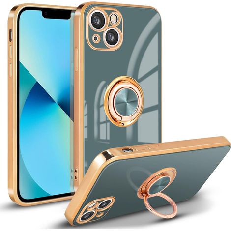 Custodia per iPhone 13 in silicone grigio con anello magnetico lucido a 360° (1/3)