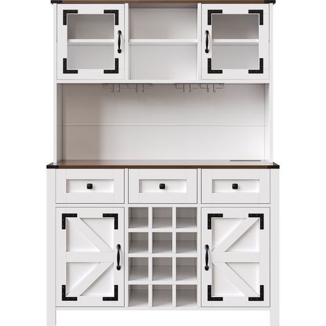 Armario alto de cocina con 4 puertas, 3 cajones, LED, 2 tomas AC y 2 USB 120x40x170 cm blanco HOMVRA (1/5)