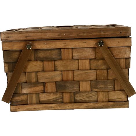 Panier de pique-nique décoratif léger en bois, fait main, avec couvercle, pour fruits et en-cas (1/5)
