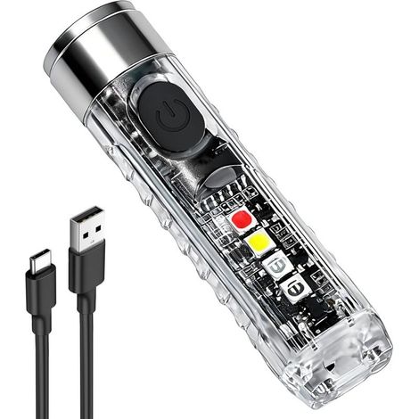 Mini Lampe Torche Rechargeable avec Câble USB, EDC Magnétique Lampe Poche avec Blanc Lumières Latérales UV Rouge Bleu, Mini Lampe de Poche Tactique pour Camping Urgence Cyclisme (1/5)