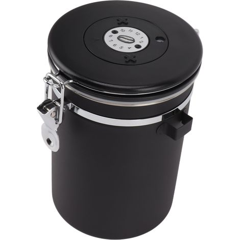 Boîte à café hermétique de 1,8 L en acier inoxydable avec cuillère intégrée, noire (1/5)