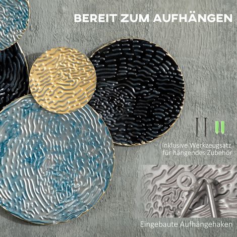 Décoration murale 3D cercles 121x4x53 cm métal bleu noir (1/5)