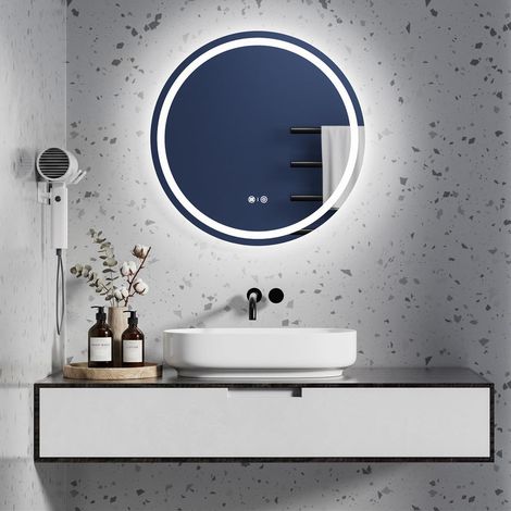 Specchio Bagno Rotondo con Luce,Smart Mirror Antifog Dimmerabile,3 Colori di Luce e Luminosità Regolabile,Rotondo Specchio da Parete Antideflagrante (Chrom 60CM) (1/5)