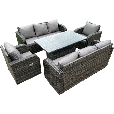 Fimous 8 personnes en rotin PE ensemble salon de jardin extérieur réglable en hauteur table à manger et canapé ensemble chaise longue gris foncé mix (1/5)