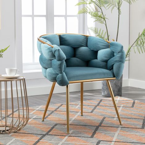 Samt-Armlehnstuhl Blau 59 x 58 x 75 cm, stabile Metallbeine, für Wohnzimmer – MEUBLIV (1/5)