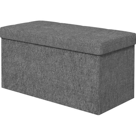 Commode de rangement pliable pour chambre à coucher, 84 L, revêtement en simili lin, avec couvercle, pour salon, 76 x 38 x 38 cm, gris foncé (1/5)