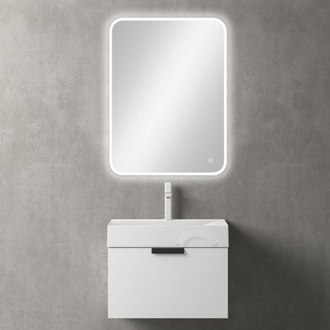 Mai & Mai Mobile Bagno Sospeso 60x46cm, Mobile da Bagno con Cassetto Soft-Close Include Lavabo Bianco 60cm e Specchio LED Seria Lonato, Bianco opaco (1/5)