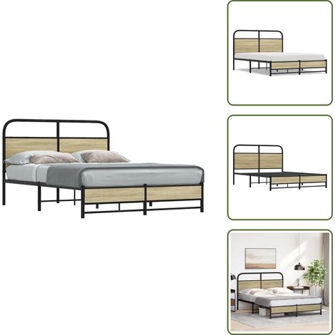 Cadre de lit sans matelas 135x190 cm chêne sonoma - Cadre De Lit - Cadres De Lit - Meuble De Chambre À Coucher - Lit (1/5)