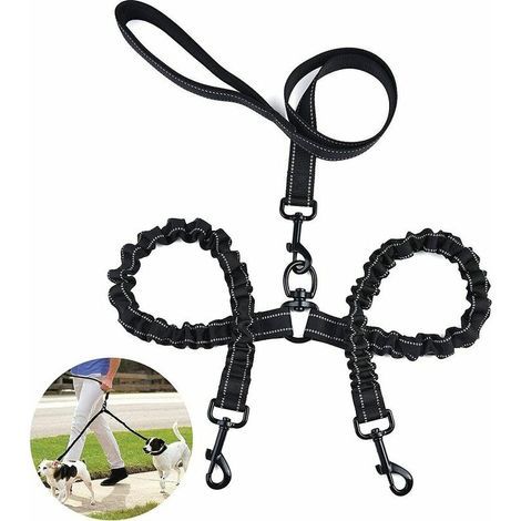 Laisse Double pour 2 Chiens Laisse Canicross Gros Chien Laisse MatièRe éLastique RéFléChissante Portable RéSistant Aux Morsures Laisse Noir pour Les Chiens De Formation à La Marche en Plein Air (1/5)