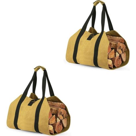 Sac fourre-tout pliable pour bois de chauffage avec poignées renforcées, imperméable, toile 12A, jaune, paquet de 2. (1/5)