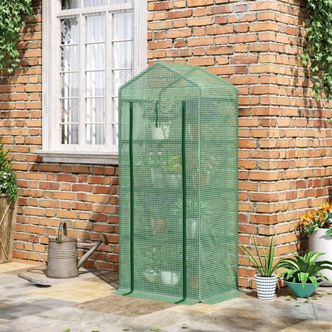Serra da giardino Outsunny in PE con 4 ripiani, serra da balcone, copertura rinforzata 140 g/m², struttura in acciaio, porta avvolgibile con cerniera, per ortaggi e piante, per interni/esterni, 70x50x