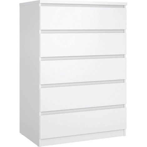 Dmora Cajonera con cinco cajones, color blanco brillo, Medidas 77 x 113 x 50 cm, con embalaje reforzado