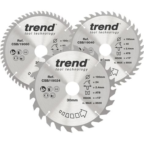 Lames de scie circulaire bois 190 mm, 30 mm, 24/40/60, TCT, lot 3 (1/5)