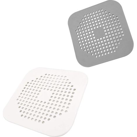 Couvercle de drain de douche carré 5,7 pouces ,Collecteur de cheveux bouchon plat en silicone pour salle de bain et cuisine avec ventouse (gris + blanc) (1/4)