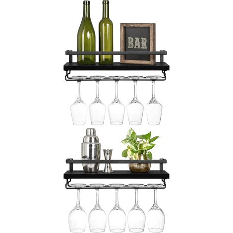 Étagère murale à vin rétro en bois et métal – 43 cm