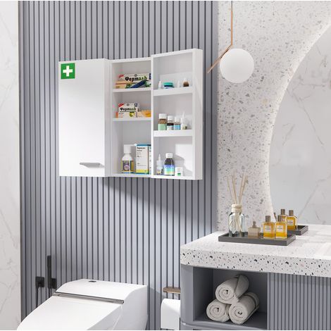 Armadio da parete per medicinali 55x18x60 cm, a 2 ante, 6 ripiani, chiudibile, acciaio bianco (1/5)