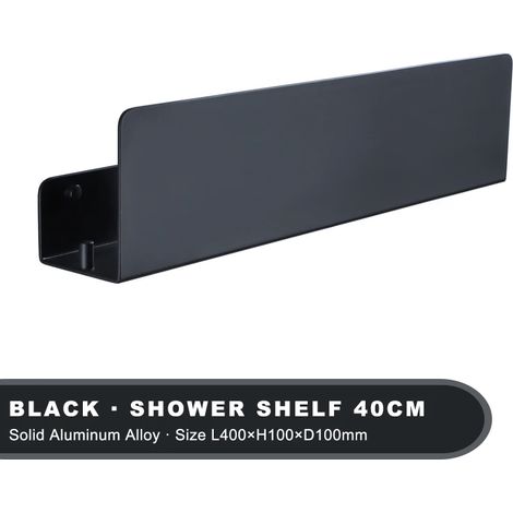 Étagère de douche blanche (noire, 40 cm) avec crochet, en aluminium, pour salle de bain, WC, WC d'angle, rangement pour shampoing, organisateur mural de cuisine (1/5)