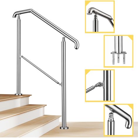 Garde-corps rampe escalier en inox 201 3 à 4 marches main courante 136x102.5cm pour jardin entrée reglable angle 0-60°