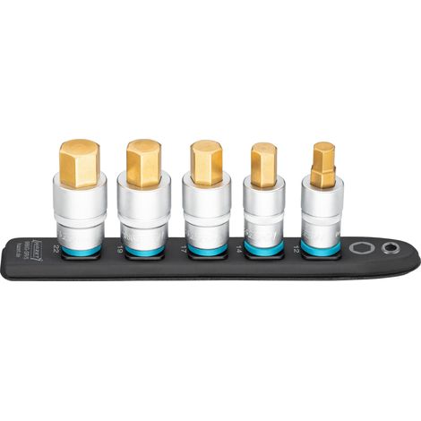 SmartRail ∙ Listello portainserti in resina sintetica flessibile 986G-SR/5 ∙ Attacco quadro, cavo, 1/2 di pollice (12,5 mm) ∙ Profilo esagonale interno ∙ 5-pezzi ∙ 12 ∙ 14 ∙ 17 ∙ 19 ∙ 22 (1/4)