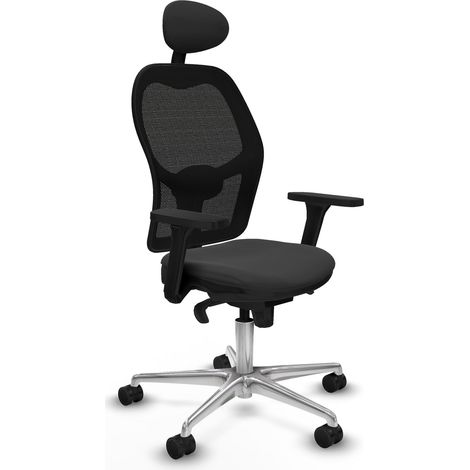 Jorquera sincro malla negra similpiel gris oscuro brazos 3D base aluminio cabecero fijo ruedas 65mm nailon (1/5)