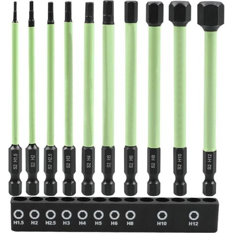 Punta esagonale da 100 mm, 1/4", acciaio S2 - Confezione da 10, da H1.5 a H12, per avvitatori a batteria
