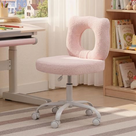 Wahson Kids Desk Chair in Sherpa with Backrest Swivel Task Chair Height Adjustable for Children Study, Pink