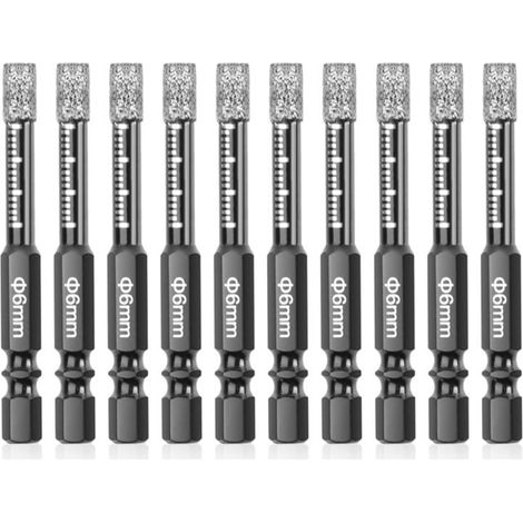 10 Pièces Forets Diamantés 6 mm pour Céramique Carrelage Verre Marbre Brique Pierre (1/4)