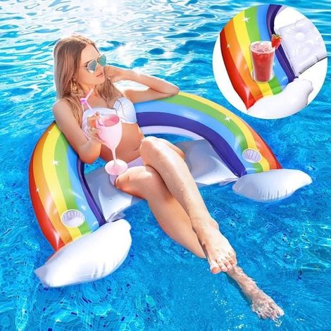 Flottantes Hamac Arc-en-Ciel Hamac Gonflable Piscine Hamacs d'eau avec Porte-gobelets (1/3)