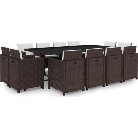 Ensemble à manger d'extérieur et coussins 13 pcs Résine tressée vidaXL