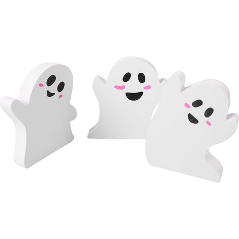 Décoration Halloween Lot de 3 Fantômes en PVC à Poser sur Étagère ou Table Coloris Blanc et Vif Design Mignon Ambiance Festive (1/5)