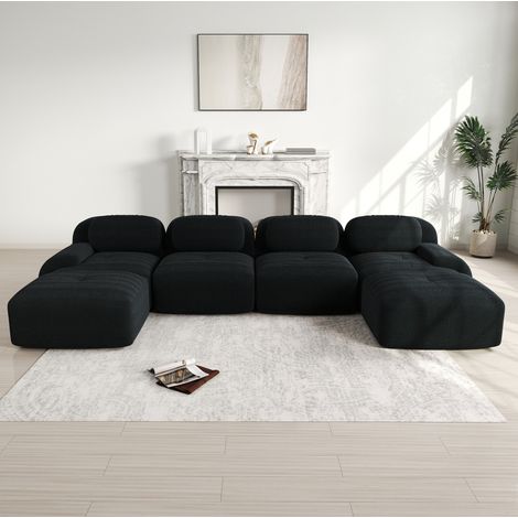 Sofá esquinero modular 388x178x75 cm negro en pana sin montaje y ergonómico (1/5)