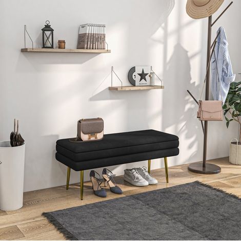 CHICFURN Banc de rangement rembourré 100 x 37,5 x 42 cm noir, effet velours, 120 kg (1/5)