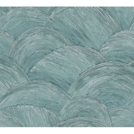 Papier peint intissé motif vagues vert pétrole Papier peint intissé maritime au design de vagues artistiques (1/5)
