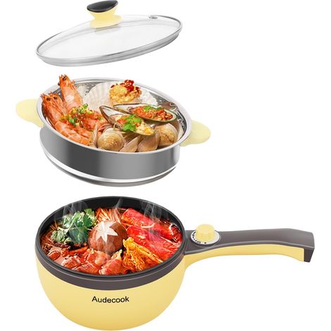 Marmite Electrique, Mini Poêle Electrique, Poêle Antiadhésive Portable Avec Double Contrôle Puissance, Poêle Ramen Steak, Soupe, Oeufs, Flocons Avoine, Nouilles